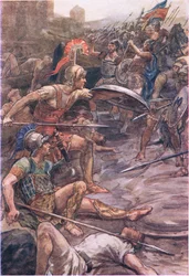 Épaminondas défendant Pélopidas, de Vies de Plutarque publié par T C & E C Jack Ltd, années 1920